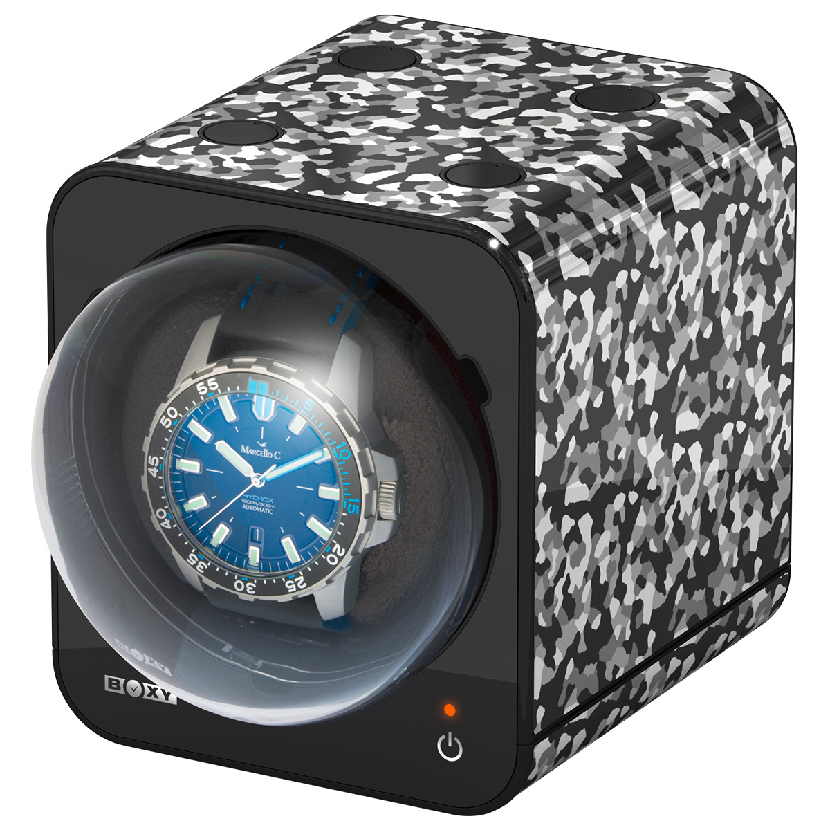Boxy Fancy Brick Uhrenbeweger für eine Uhr, Camouflage schwarz und weiß, kombinierbar, ohne Adapter