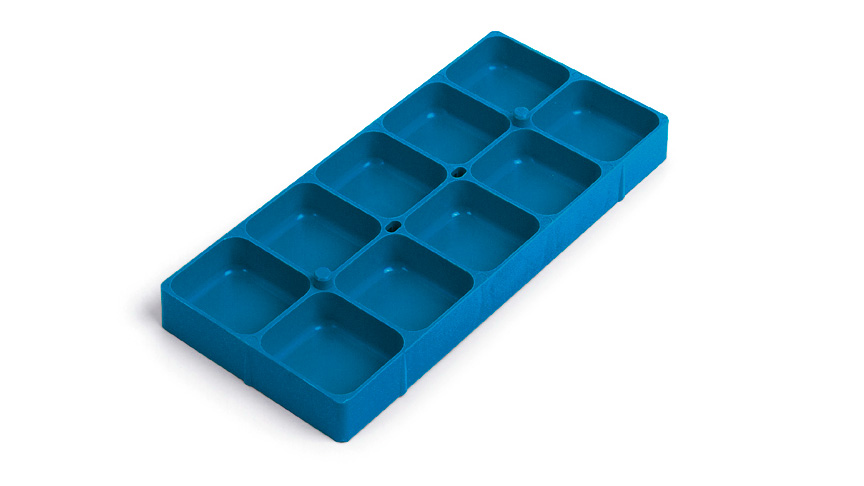 Kunststoffbehälter für die Uhrenmontage, 10 Fächer, blau, mit Stapelnocken