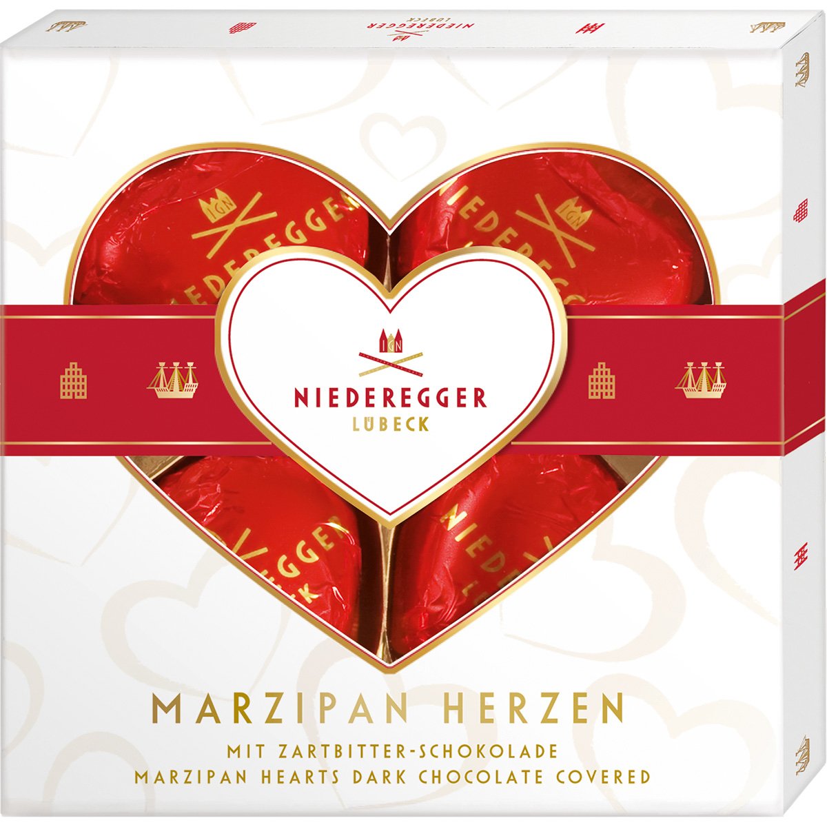Niederegger Herzen, 50 g, Marzipan umhüllt von Zartbitter-Schokolade