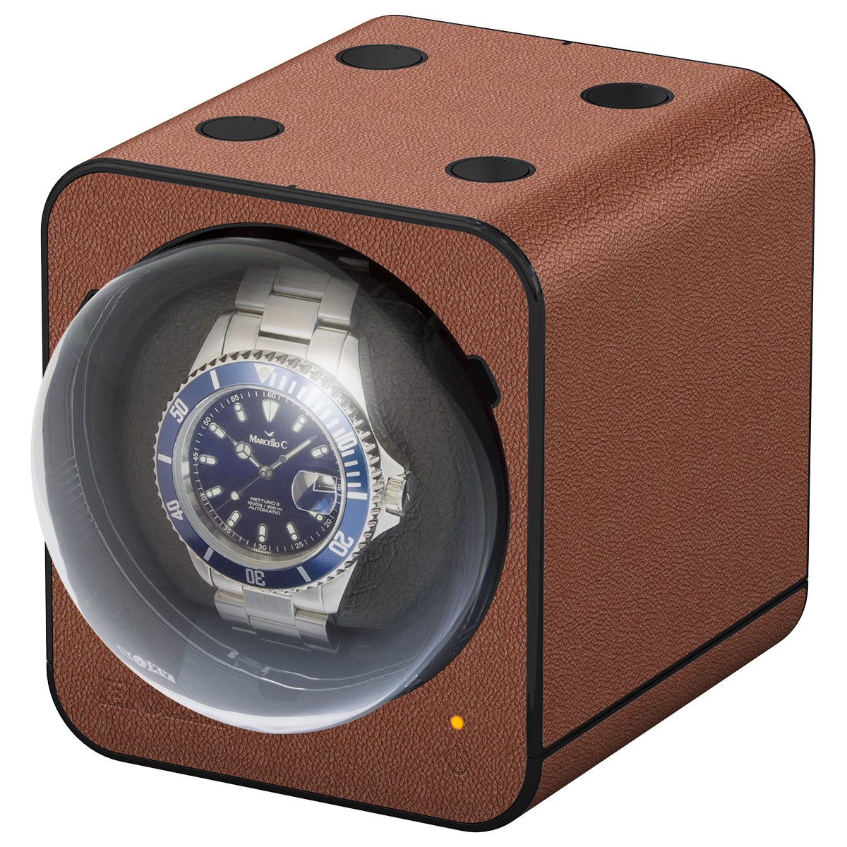 Boxy Fancy Brick Uhrenbeweger für eine Uhr, Lederoptik braun, kombinierbar, ohne Adapter