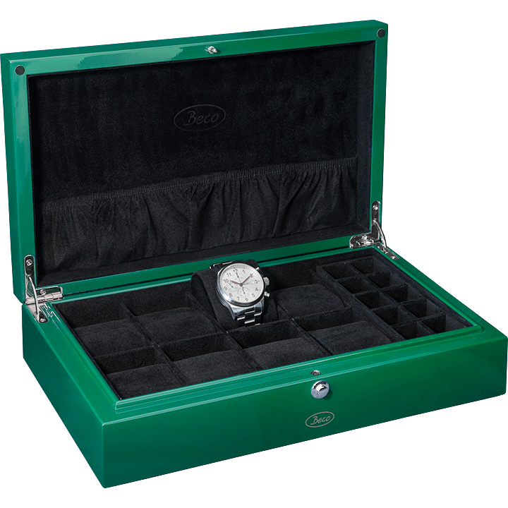 Beco Green Uhrensammlerbox für 8 Uhren und 2 Schmuckfächer, Grün, Hochglanz
