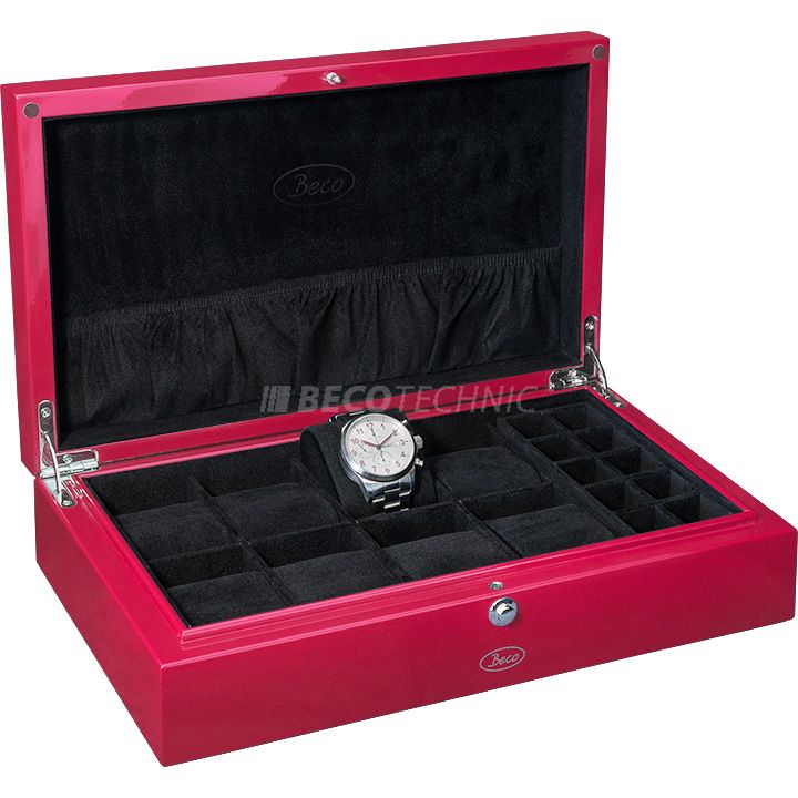 Beco Red Uhrensammlerbox für 8 Uhren und 2 Schmuckfächer, Rot, Hochglanz