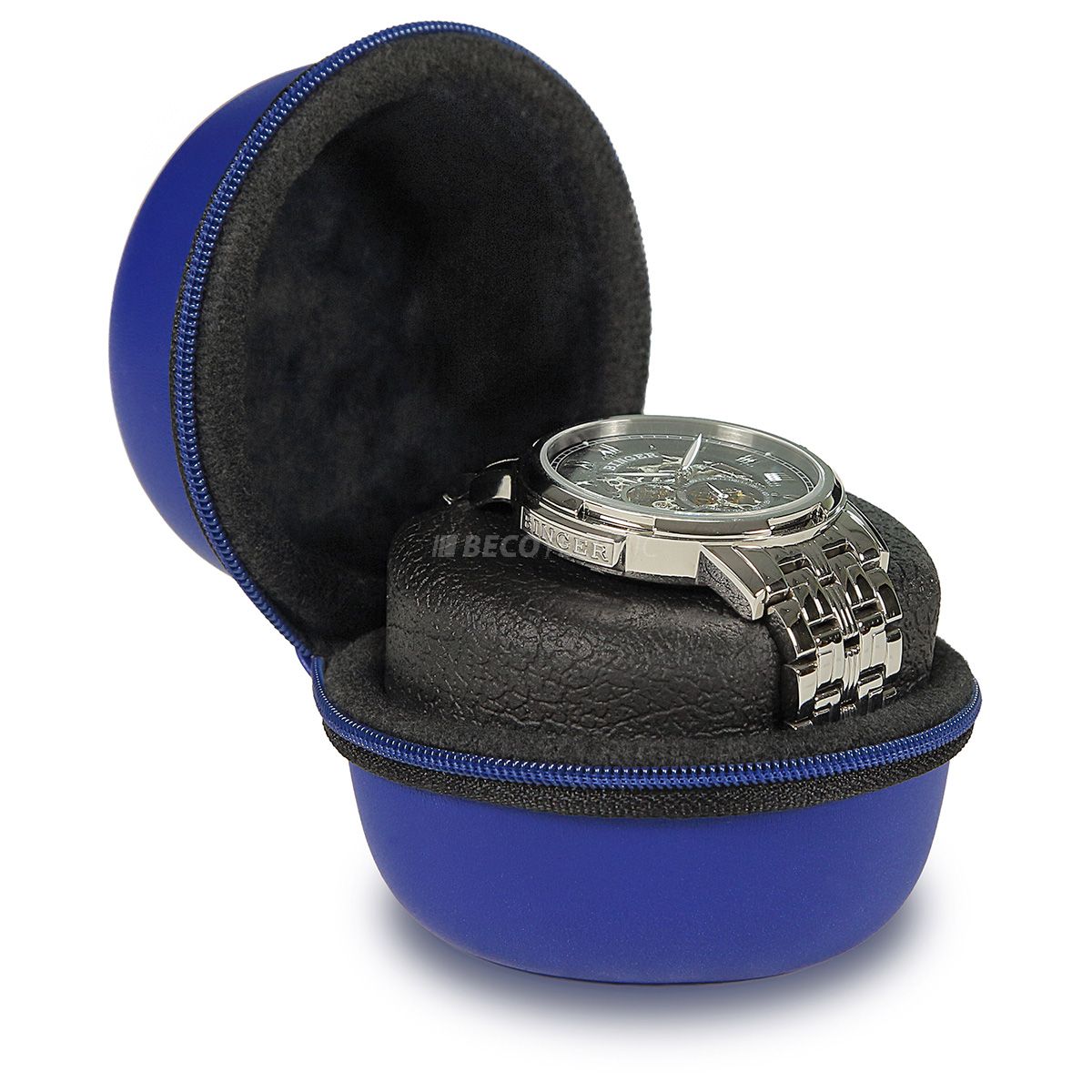 Boxy Watch Box, Uhrenetui, Ledernachbildung, blau, rund